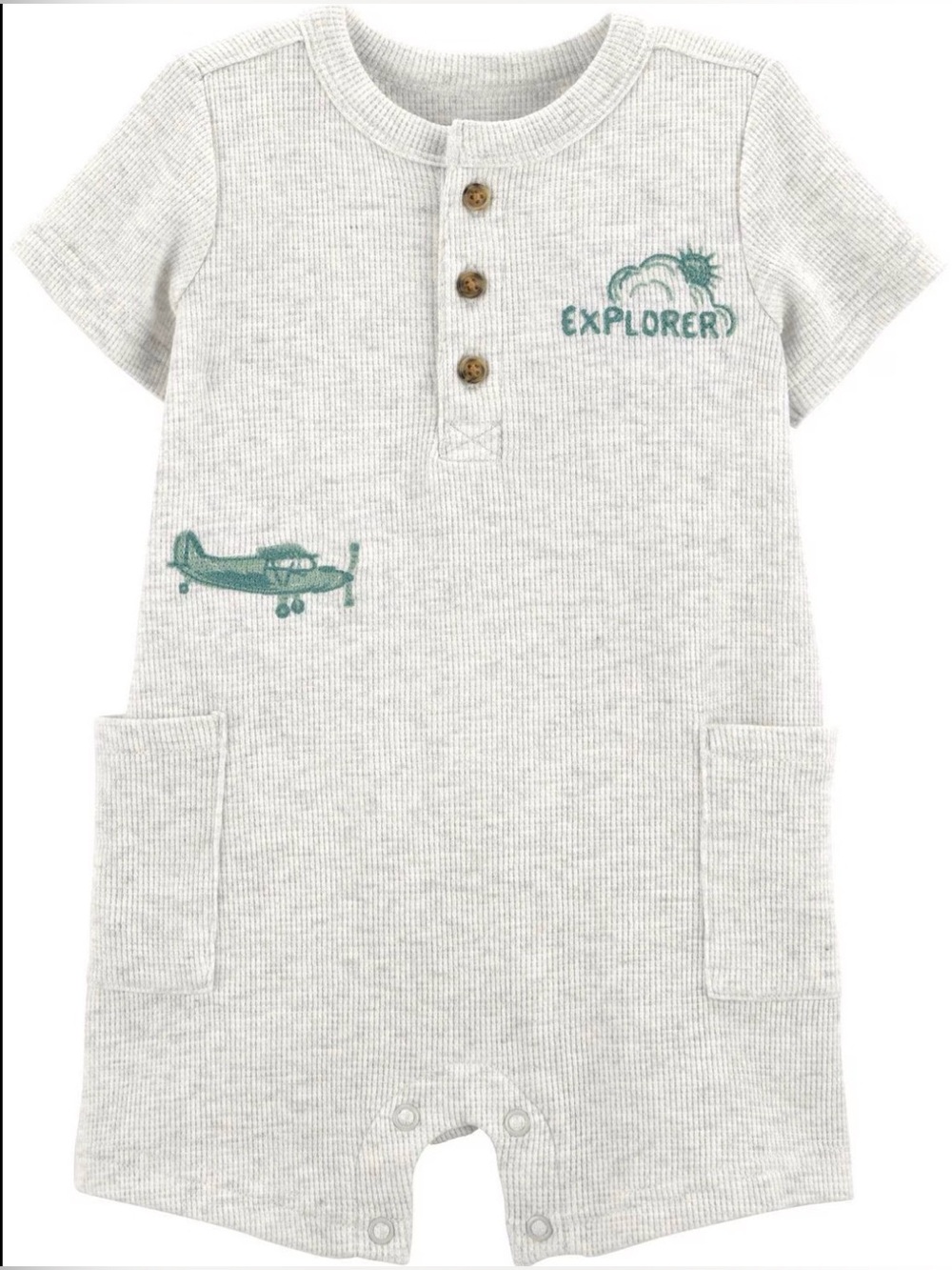 Carters 12M Gray Airplane Explorer One-Piece Romper Boho Fall Comfy Neutral
